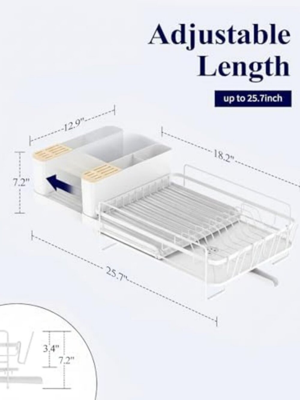 Extendable Large Dish Drying Rack, Adjustable 18.2"-25.7", Space-Saving Kitchen - Picture 2 of 2